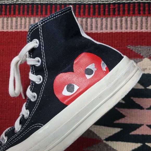 Converse x Comme De Garcons Play High Top Sneakers Sz W 7 M 5 Hidden Heart Black - Picture 3 of 9